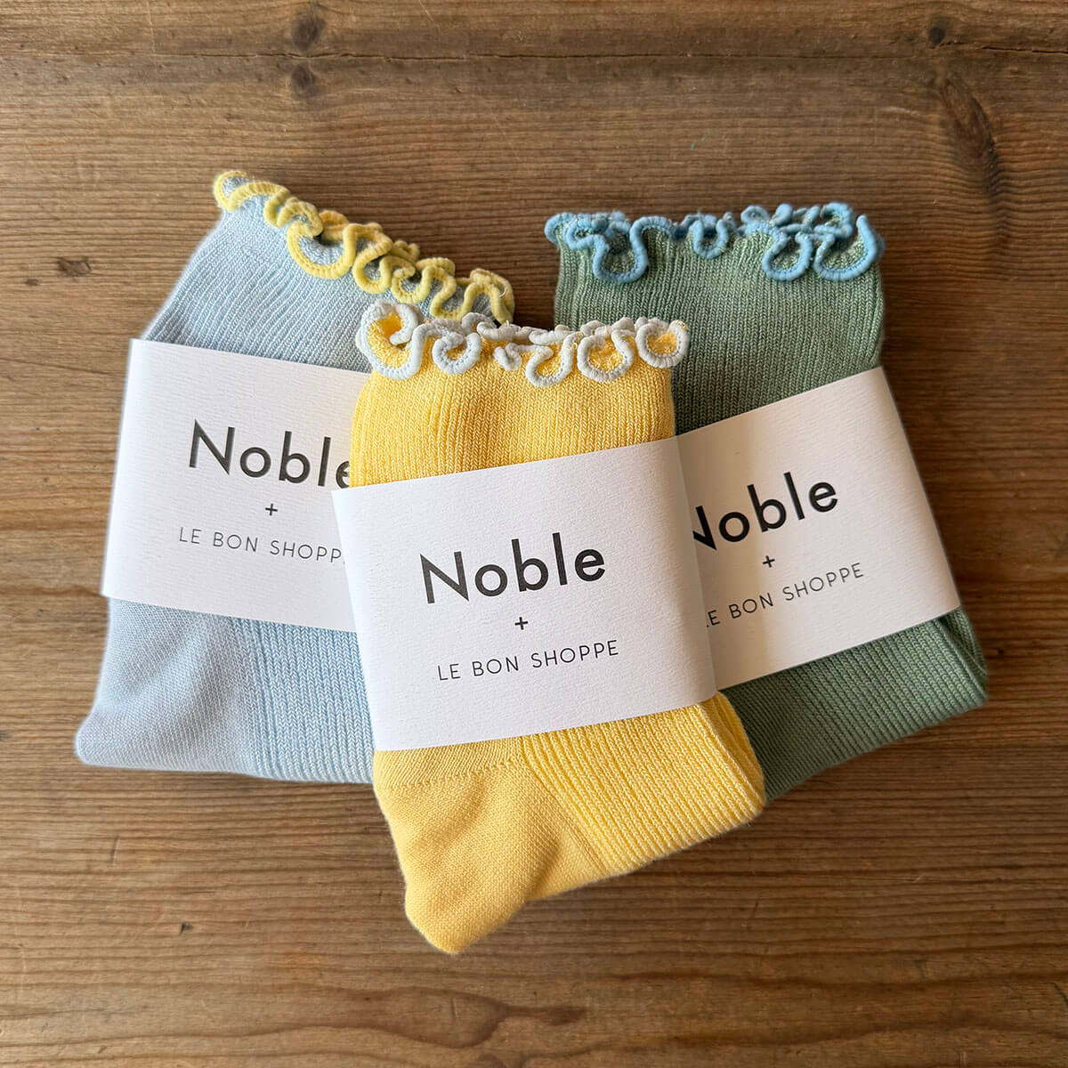 The Petite Ruffled Hugger Adult Modal Socks in Baby Blue / Butter by Le Bon Shoppe