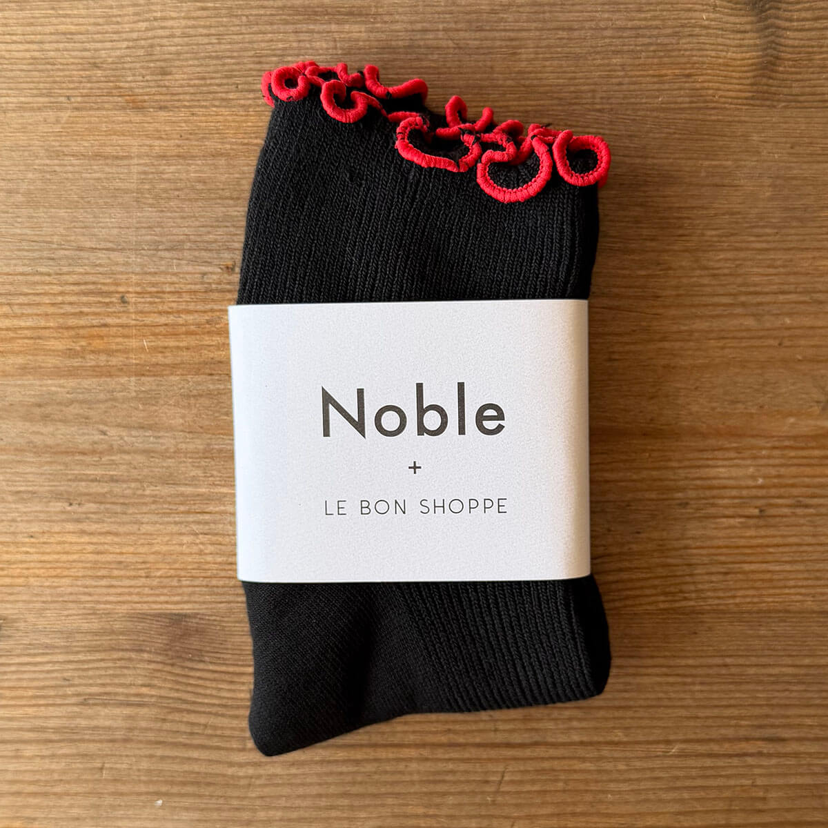 The Petite Ruffled Hugger Adult Modal Socks in Black / Red by Le Bon Shoppe
