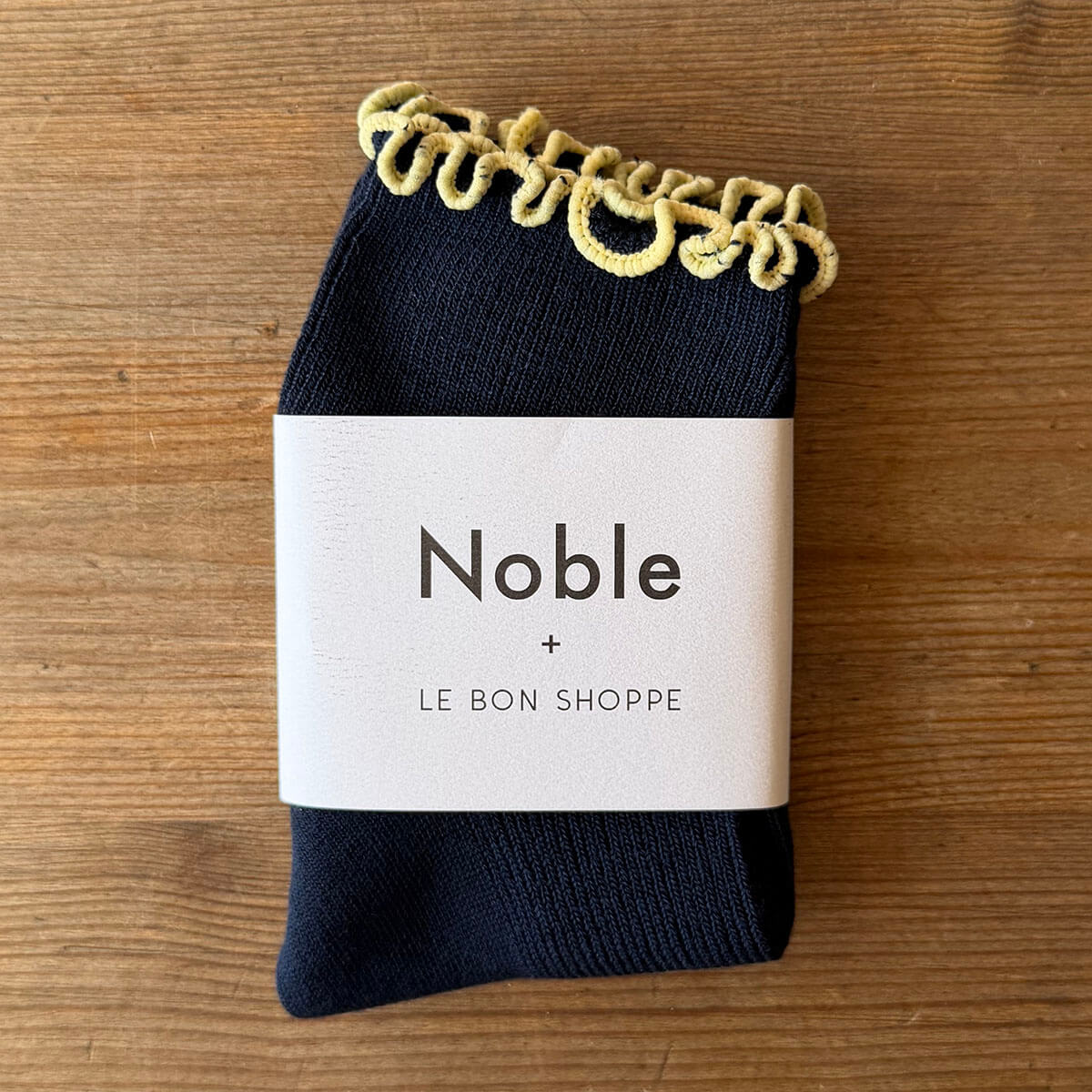 The Petite Ruffled Hugger Adult Modal Socks in Navy / Butter by Le Bon Shoppe