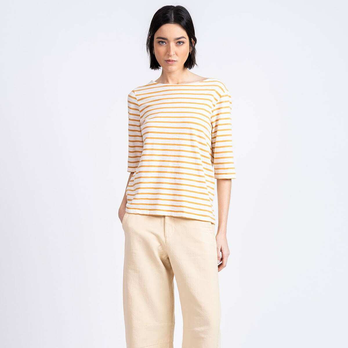 Bogak T-Shirt in Off White / Caramel by Loreak Mendian