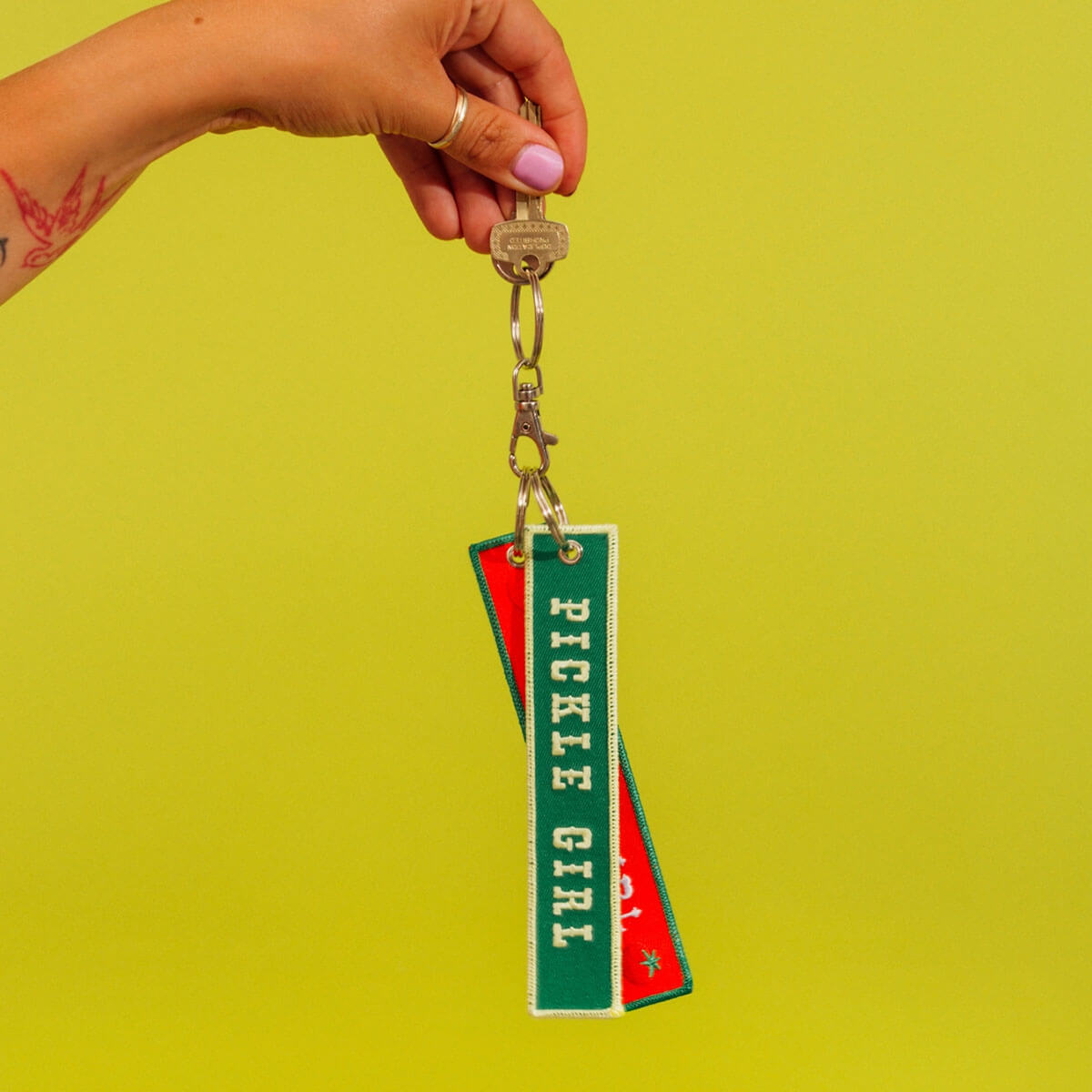 Pickle Girl Embroidered Keyring by Lucky Goods Paper