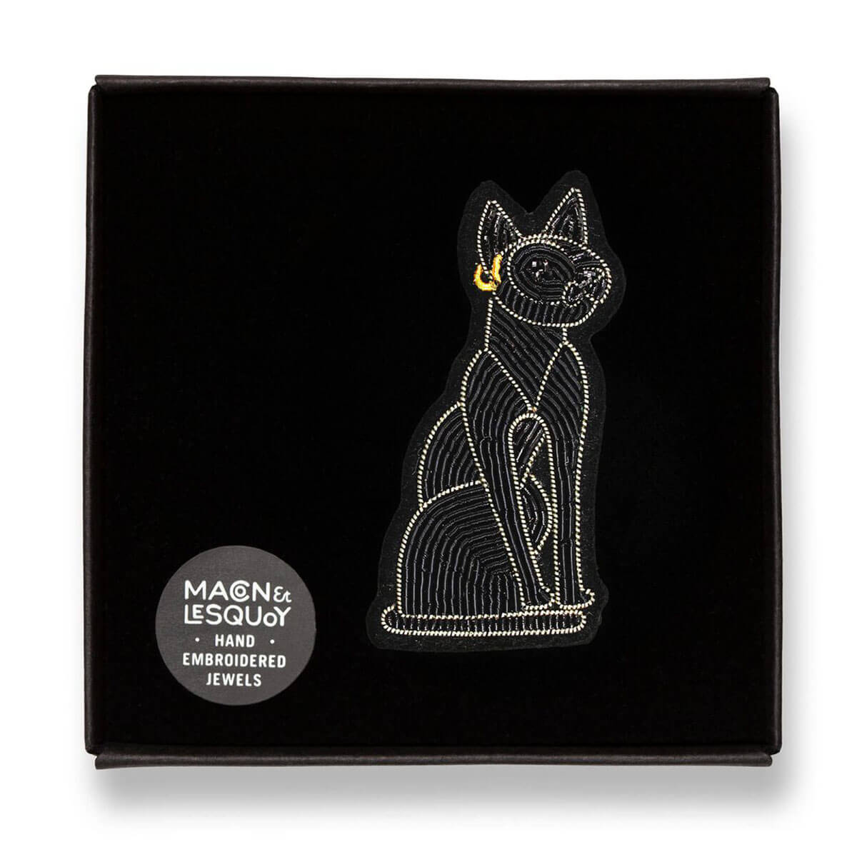 Black Bastet Hand Embroidered Brooch by Macon & Lesquoy