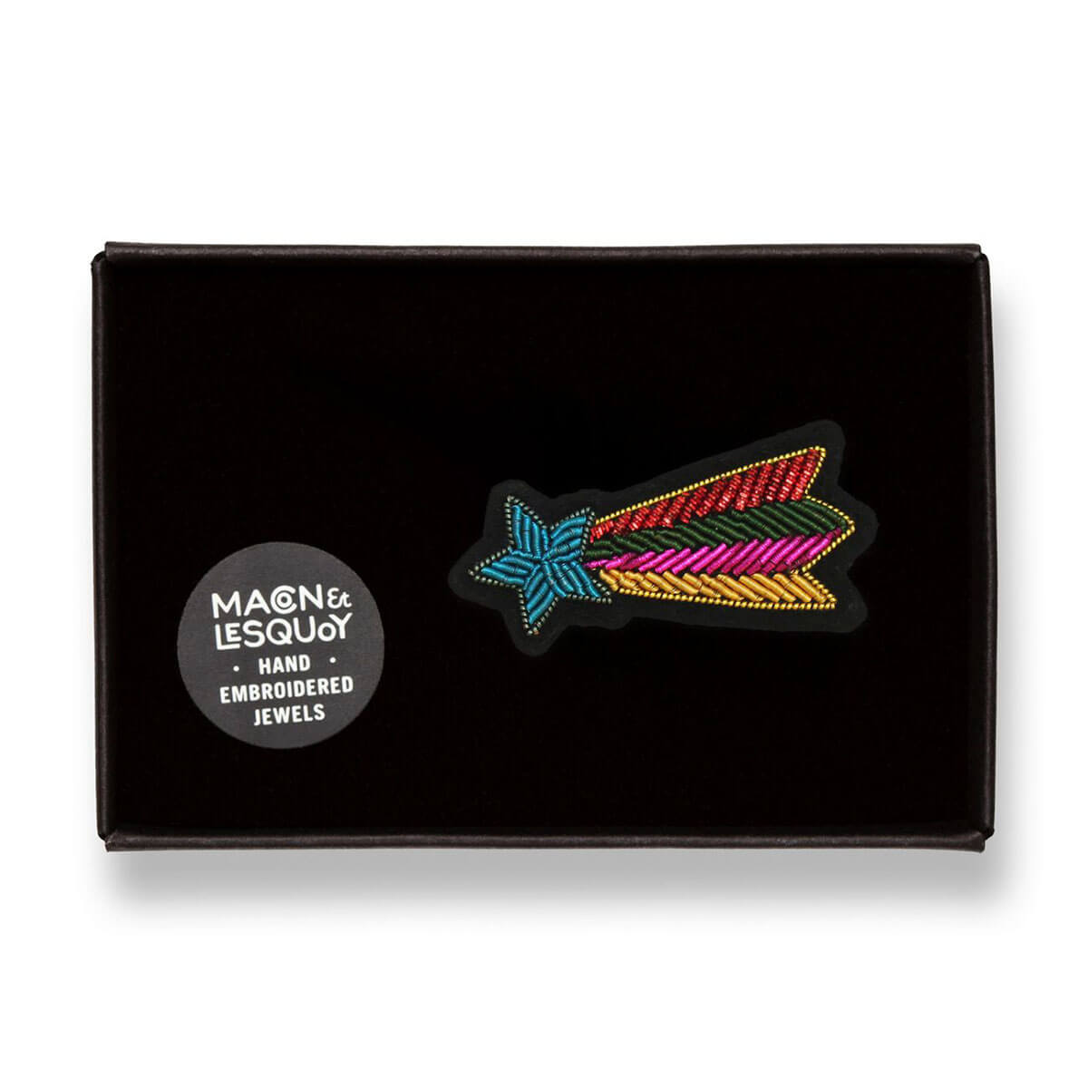Rainbow Shooting Star Hand Embroidered Brooch by Macon & Lesquoy
