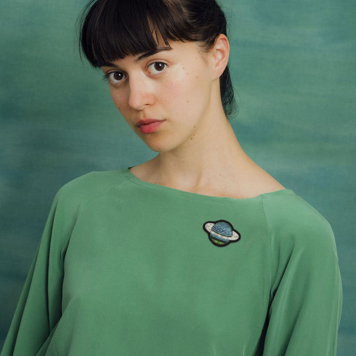 Saturn Hand Embroidered Brooch by Macon & Lesquoy