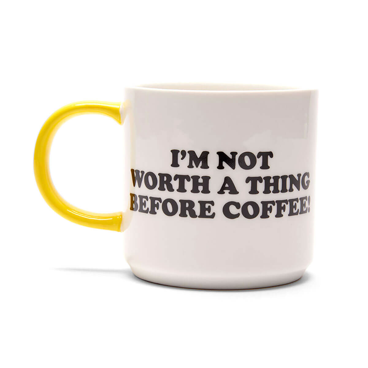 Peanuts I'm Not Worth A Thing Before Coffee Mug by Magpie