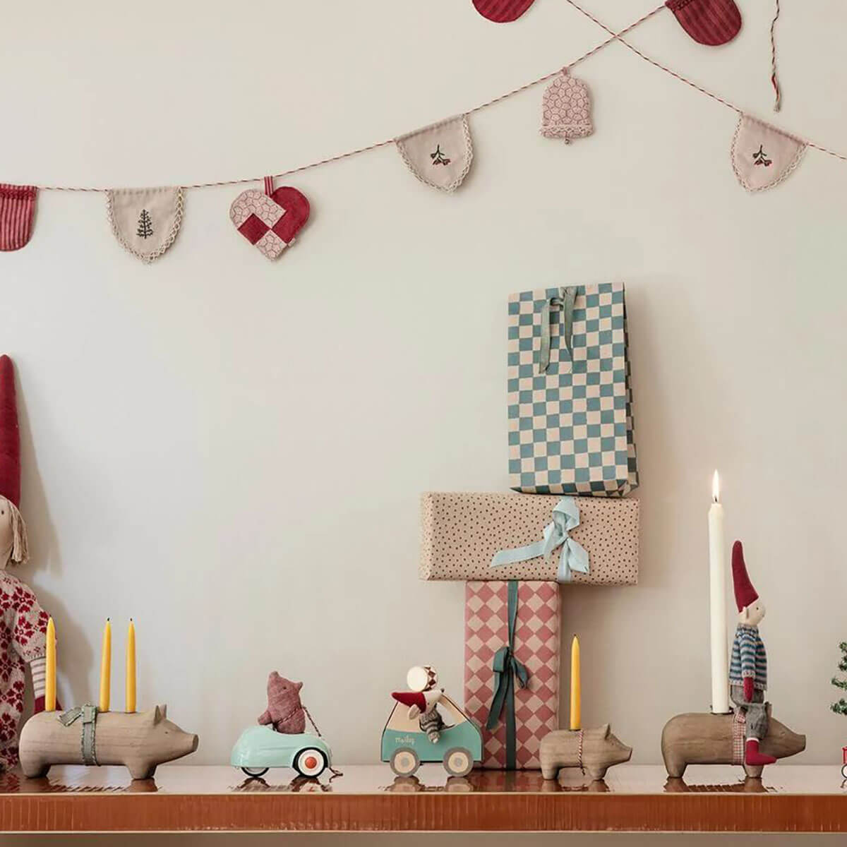 Little Brother in a Car Christmas Mouse by Maileg