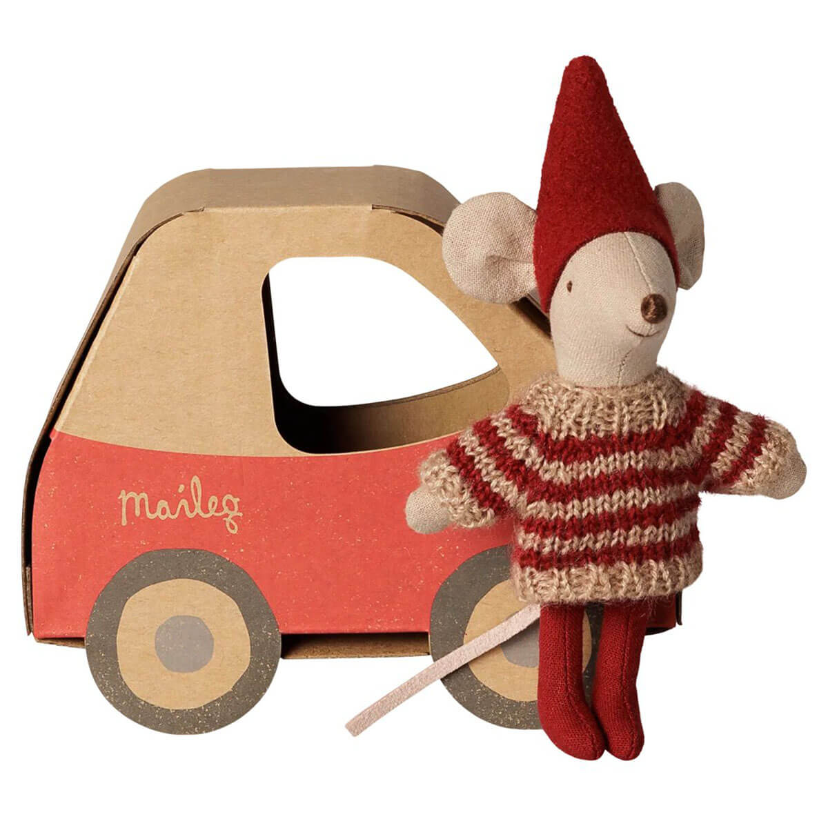 Little Sister in a Car Christmas Mouse by Maileg