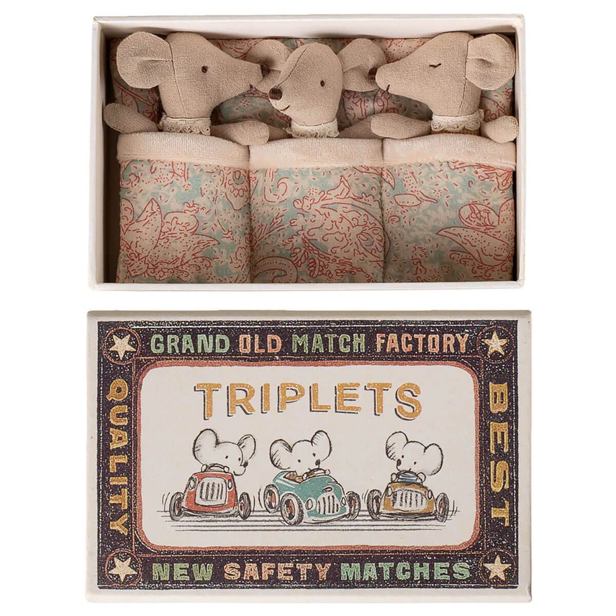 Baby Mice Triplets in a Matchbox in Checker by Maileg
