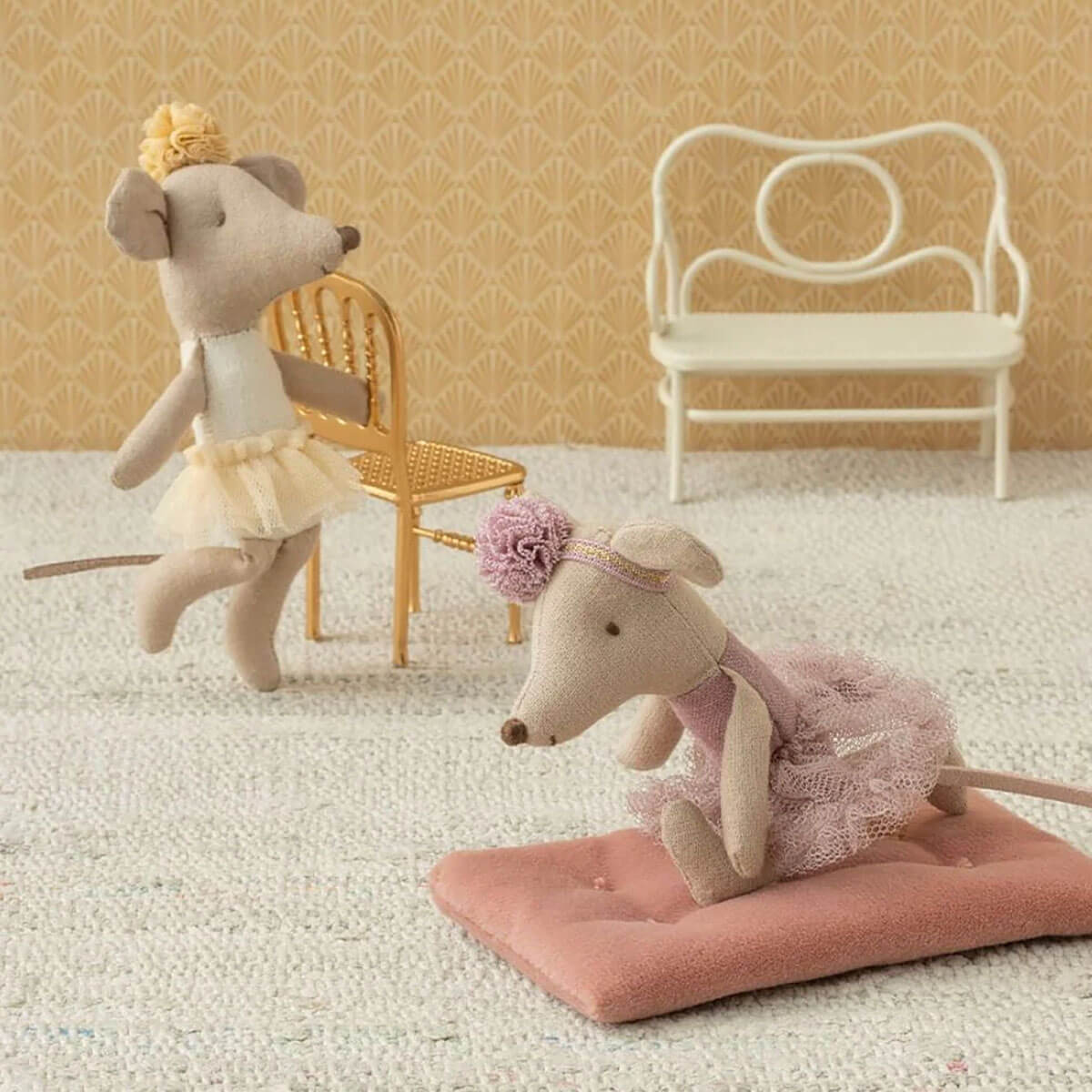 Little Sister Ballerina Mouse in Off-White / Yellow by Maileg