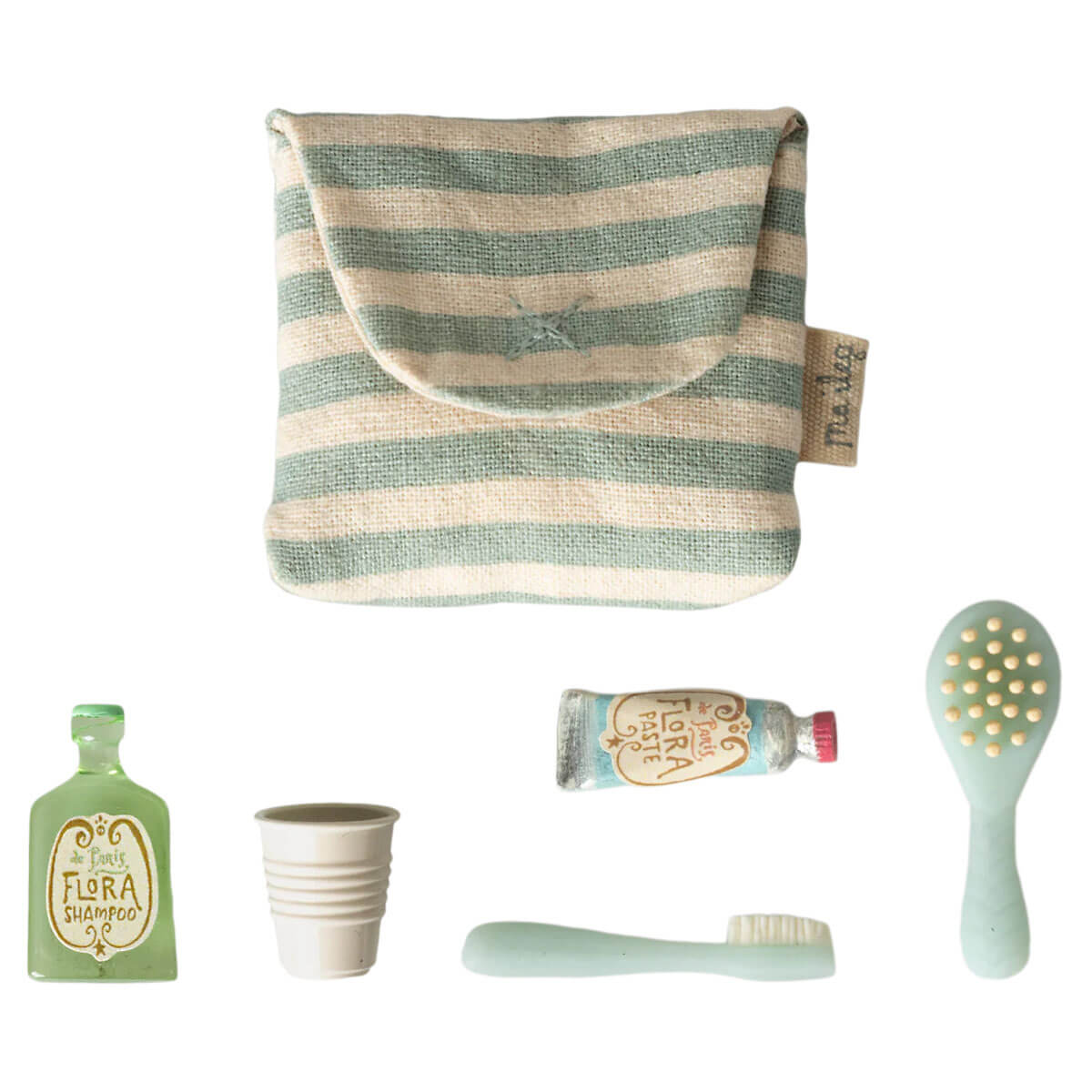 Mouse Toothbrush Set in Bag in Blue Stripe by Maileg