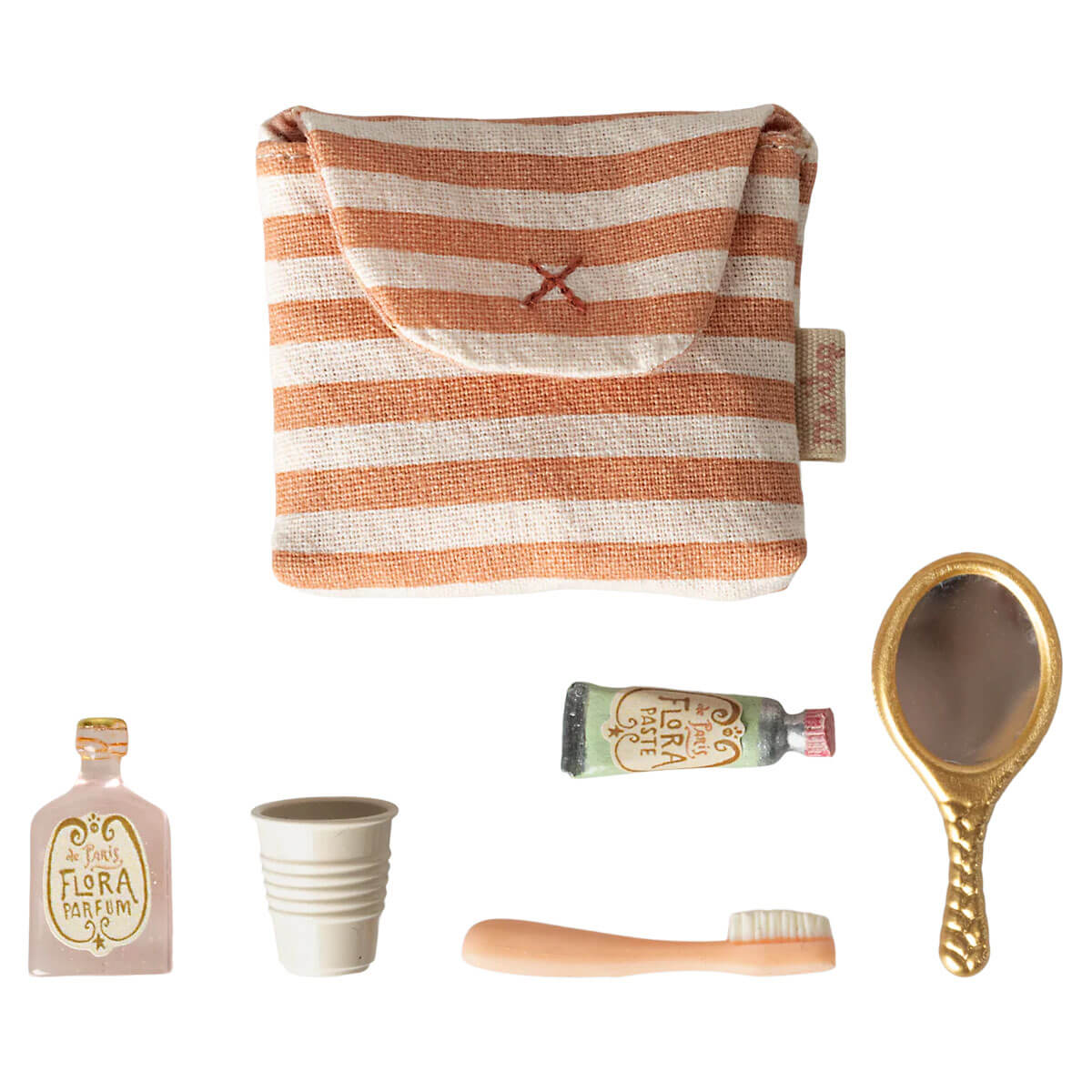 Mouse Toothbrush Set in Bag in Coral Stripe by Maileg
