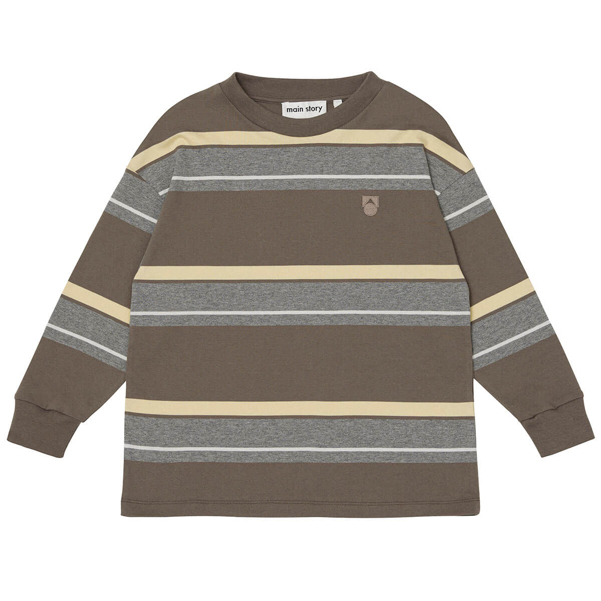 Band Tee in Chocolate Melange Stripe by Main Story
