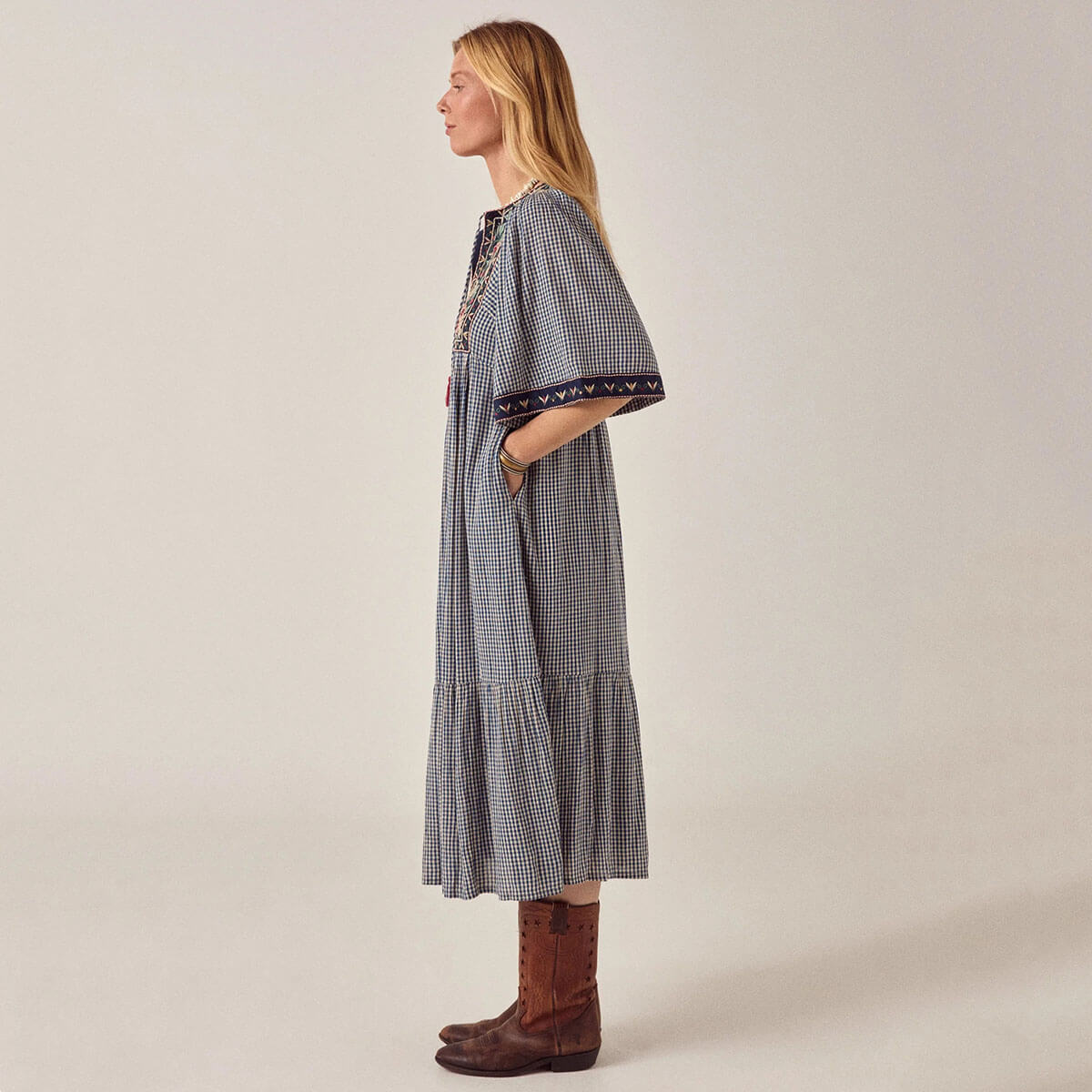 Augusta Dress in Bleu Picnic by Maison Hotel