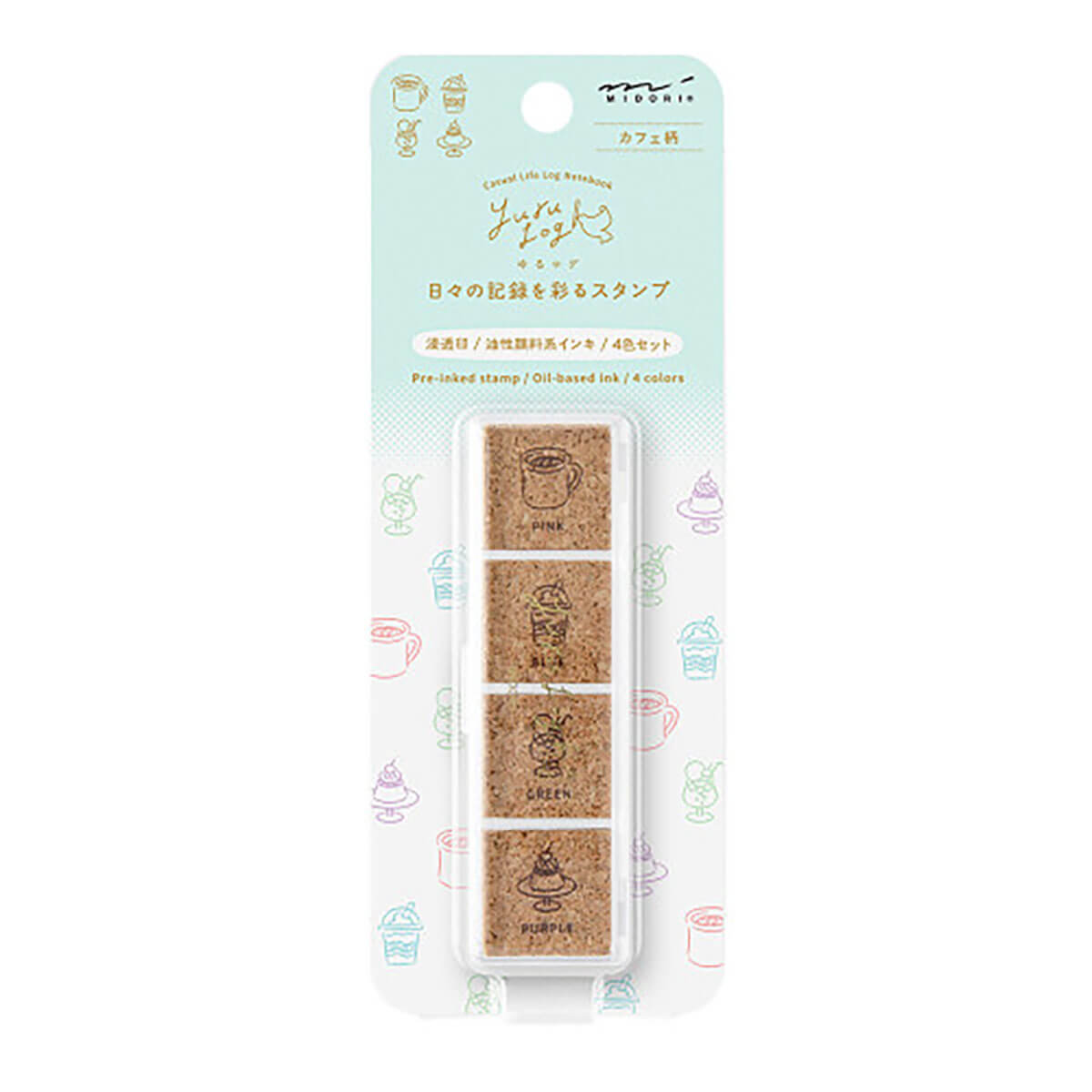 Café Yuru Log Pre-Inked Stamp Set by Midori