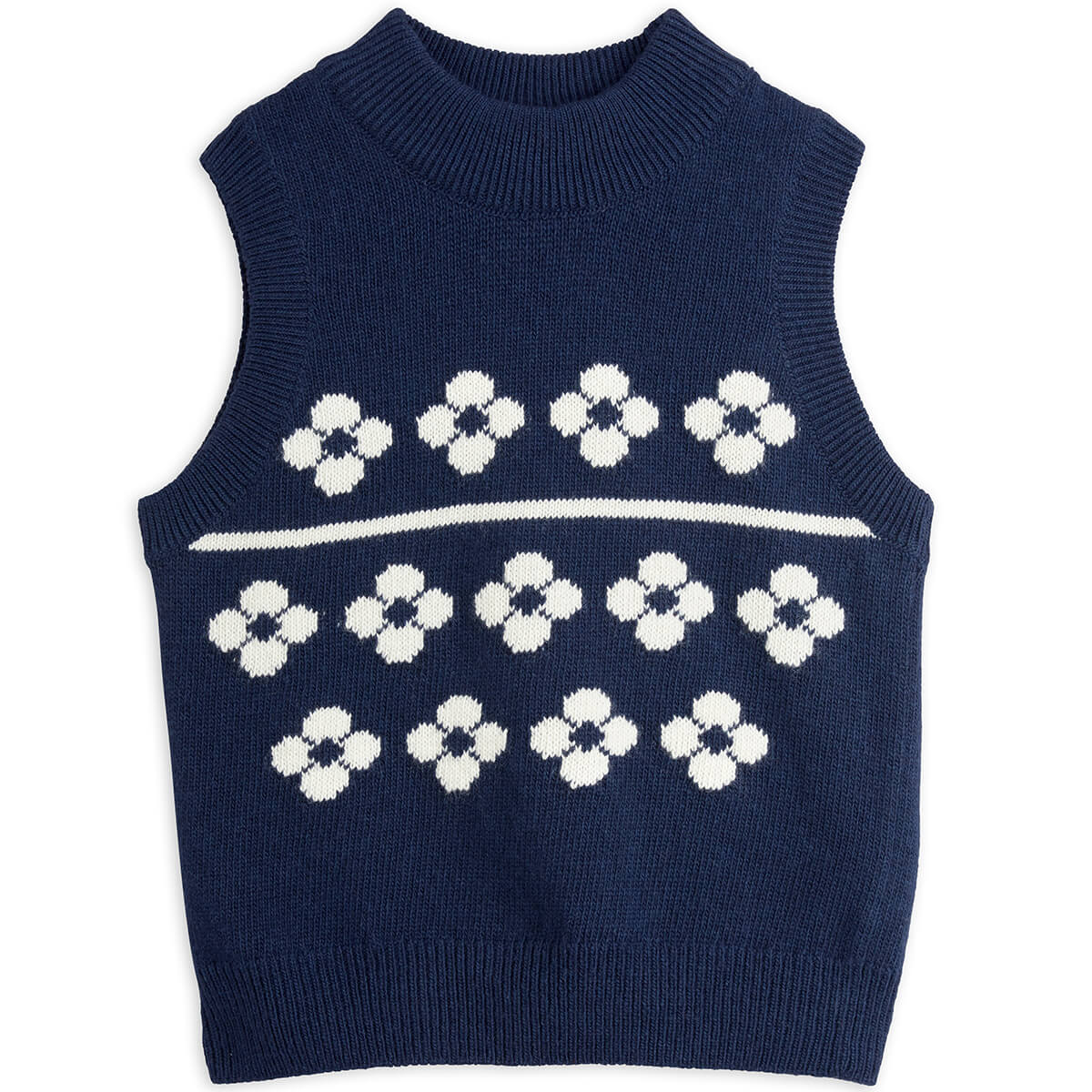 Flowers Knitted Wool Slipover in Blue by Mini Rodini - Last One In Stock - 92/98 (2-3 Years)