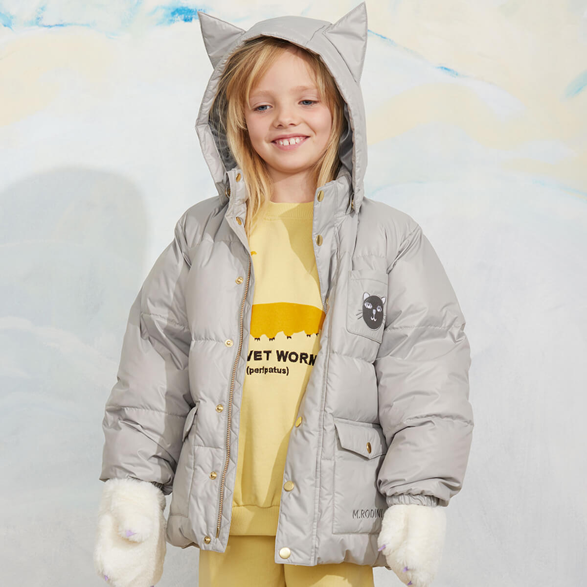 Cat Ears Heavy Puffer Jacket in Grey by Mini Rodini