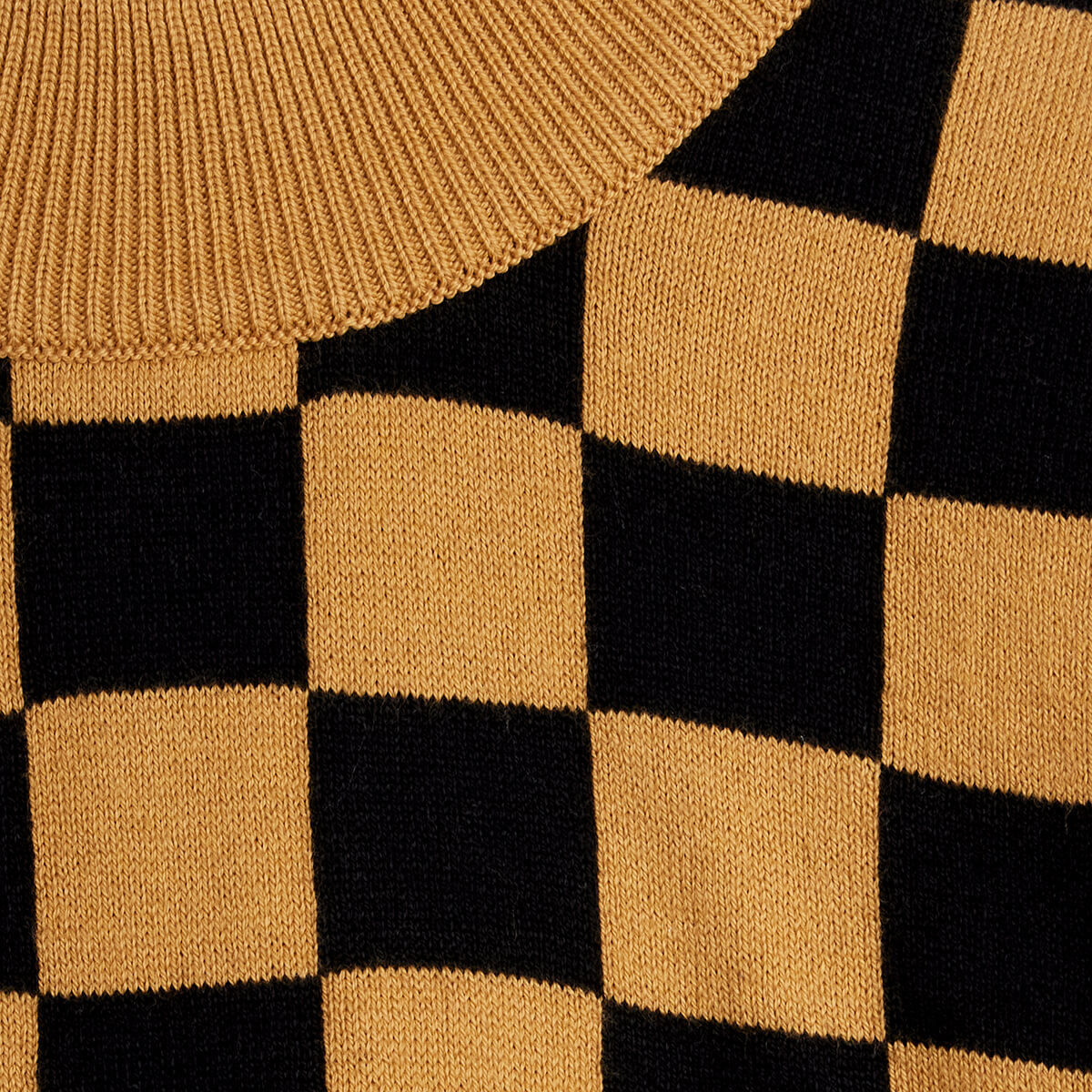 Chess Check Knitted Sweater in Brown by Mini Rodini