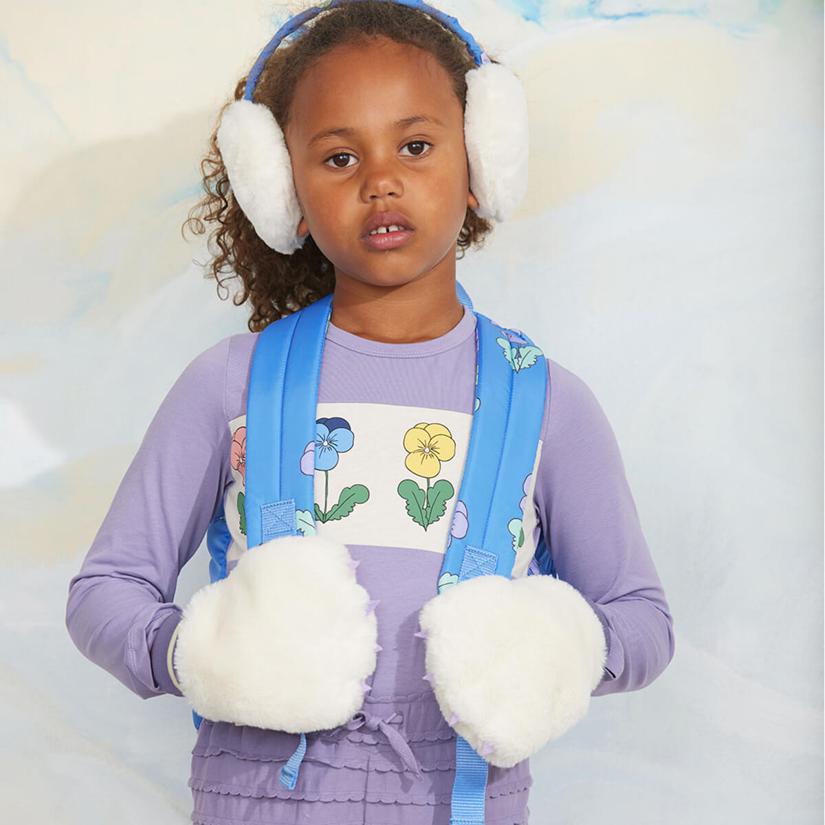 Faux Fur Mittens in Off White by Mini Rodini