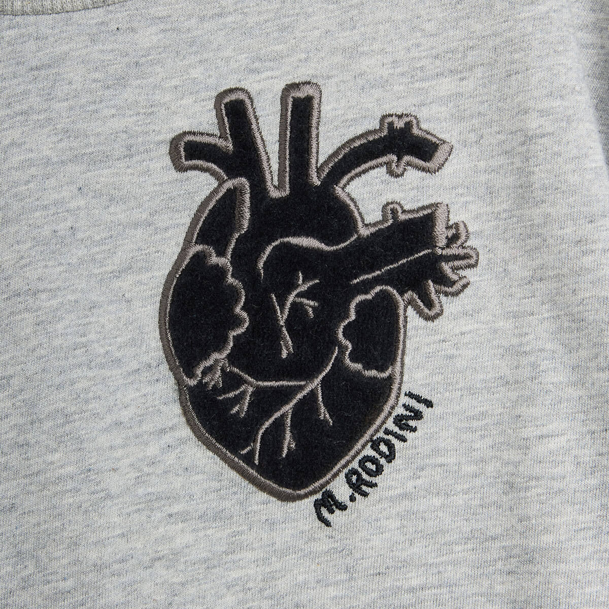 Heart Appliqué Tee in Grey Melange by Mini Rodini