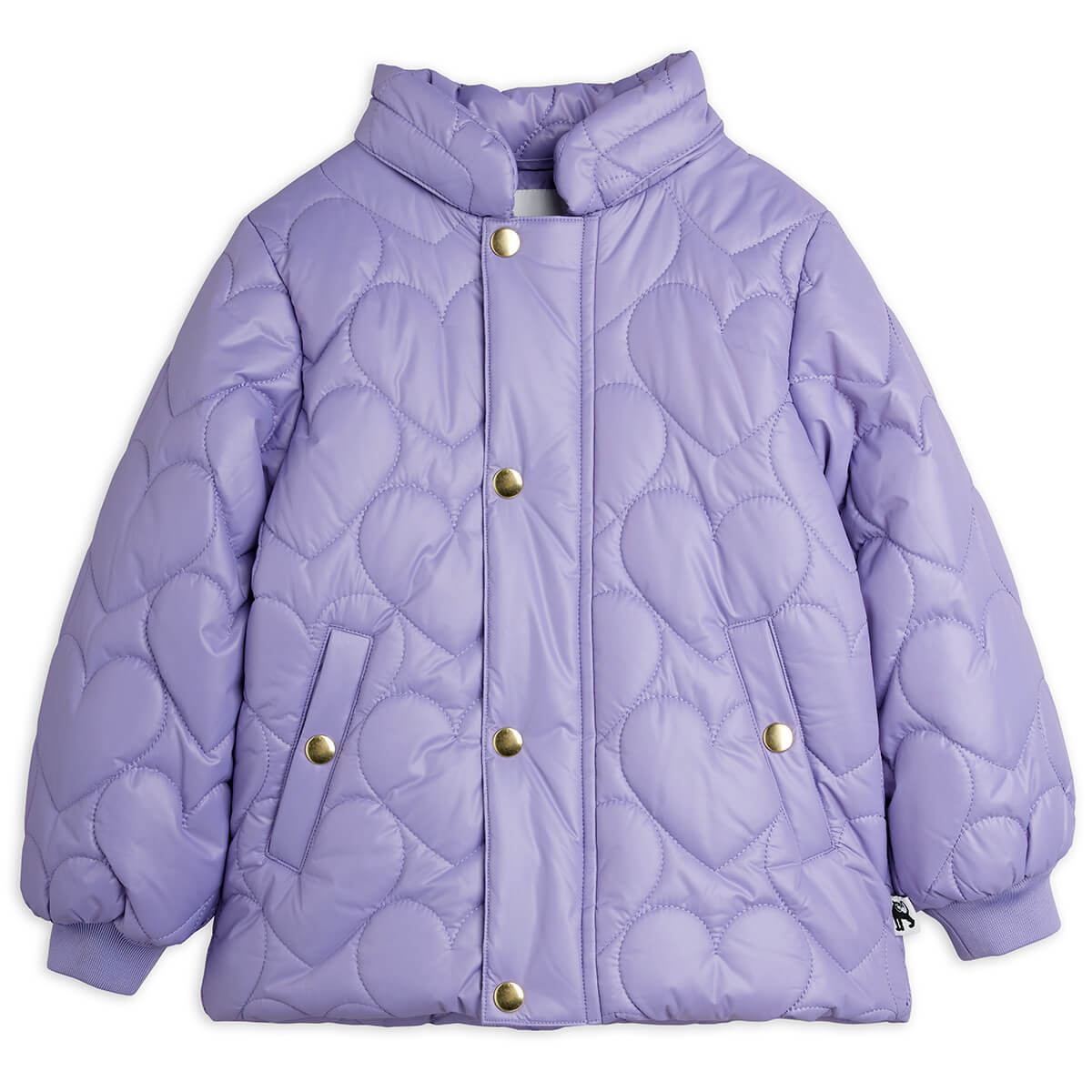 Heart Quilted Hooded Puffer Jacket in Purple by Mini Rodini