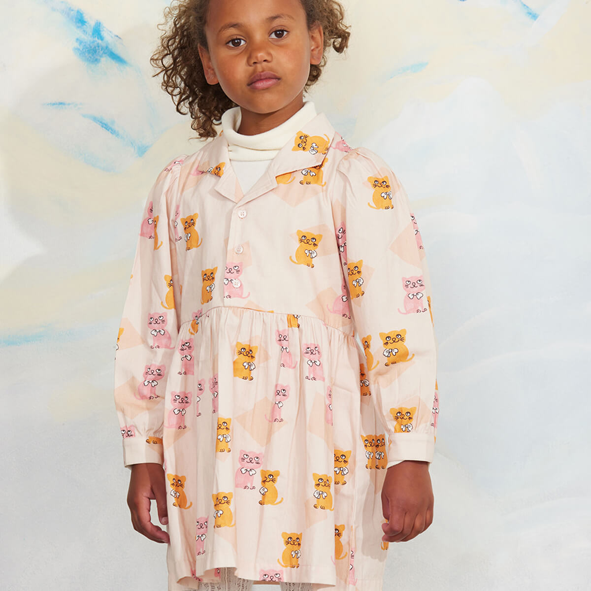 Kittens Woven Dress in Multi by Mini Rodini