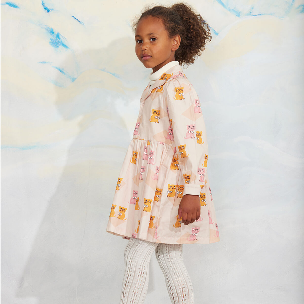 Kittens Woven Dress in Multi by Mini Rodini