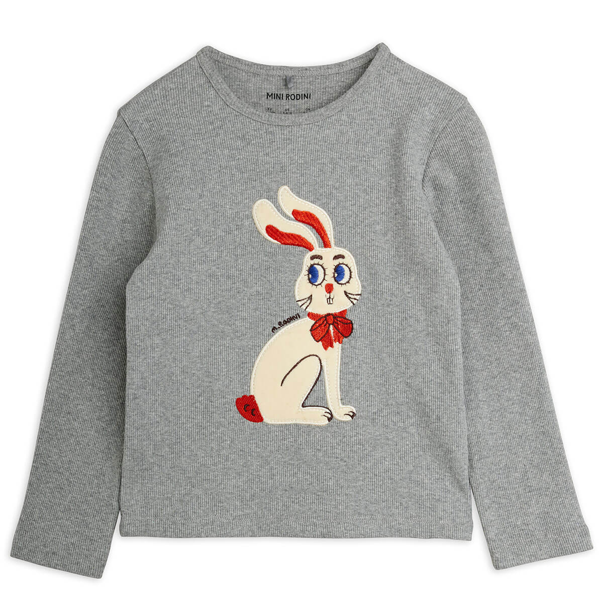 Rabbit Appliqué Long Sleeve Tee in Grey Melange by Mini Rodini
