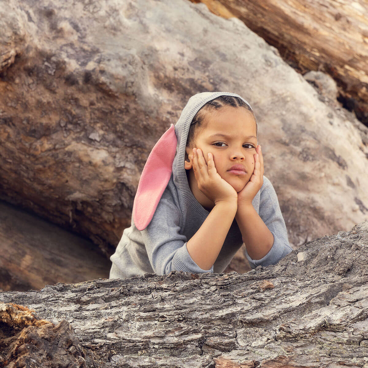 Rabbit Ear Dress in Grey Melange by Mini Rodini