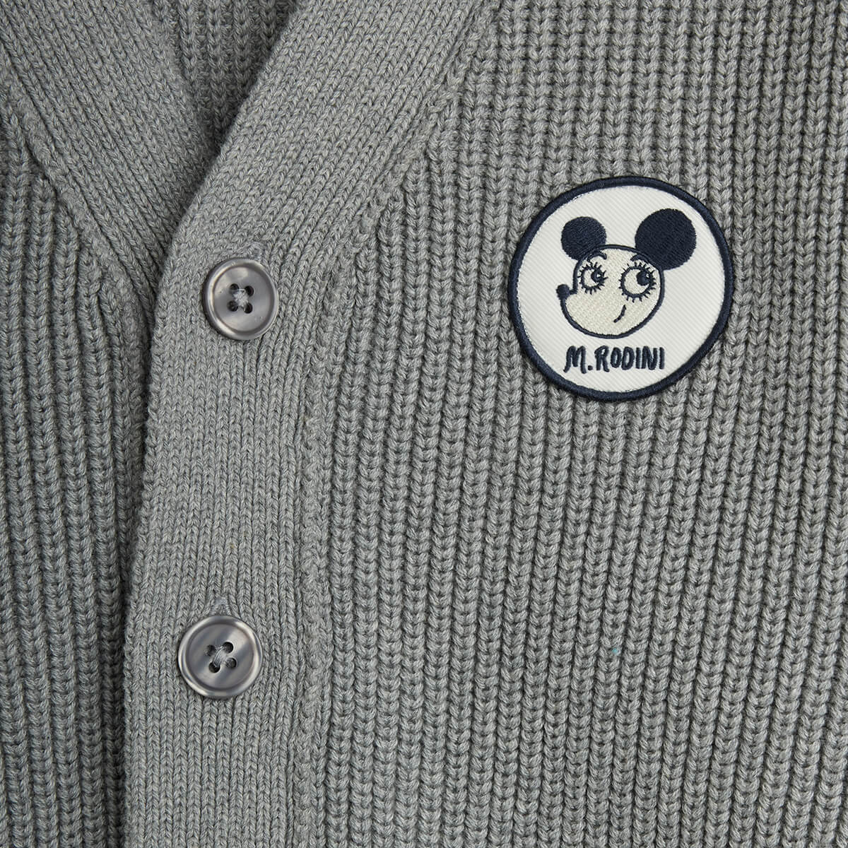 Ritzratz Patch Knitted Cardigan in Grey by Mini Rodini