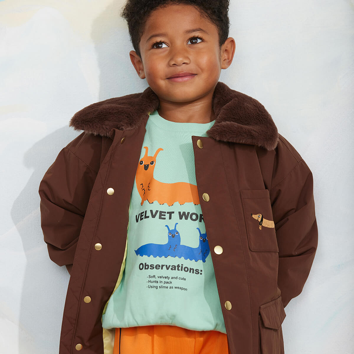Velvet Worm Observations Sweatshirt in Green by Mini Rodini