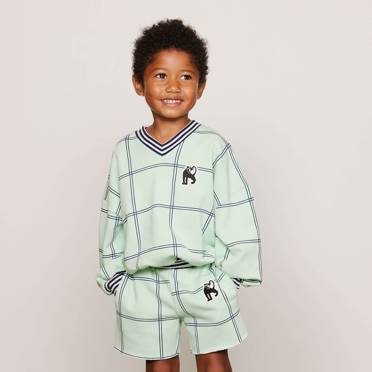 Check AOP Panther Patch Sweatshirt by Mini Rodini