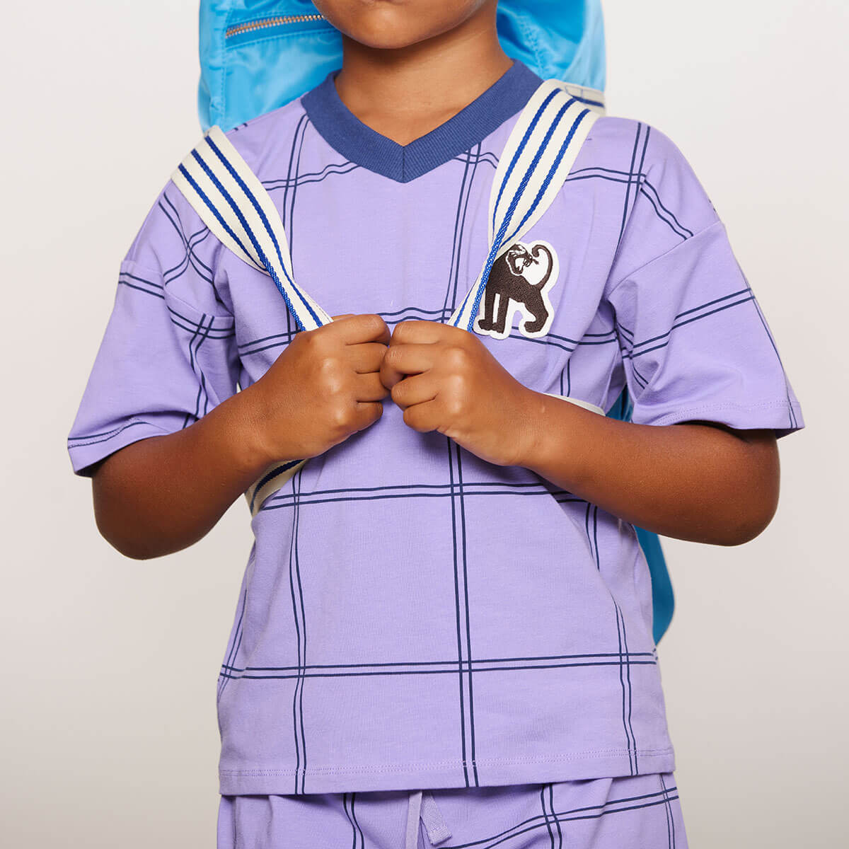 Check AOP Panther Patch Tee by Mini Rodini