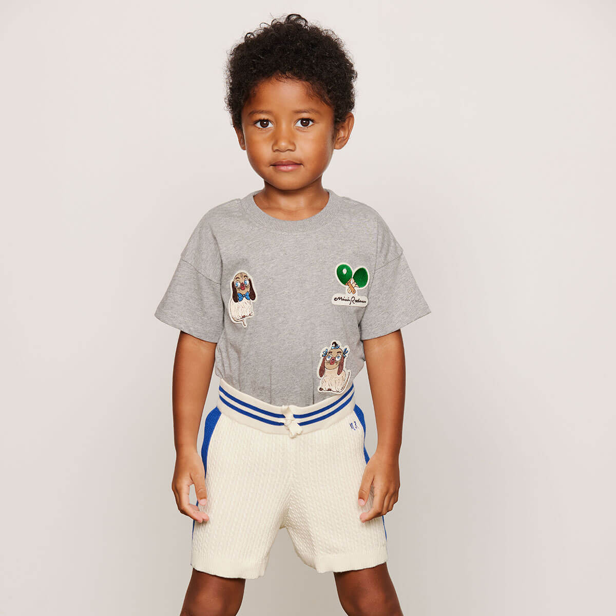 Minibabies Patches Tee in Grey Melange by Mini Rodini