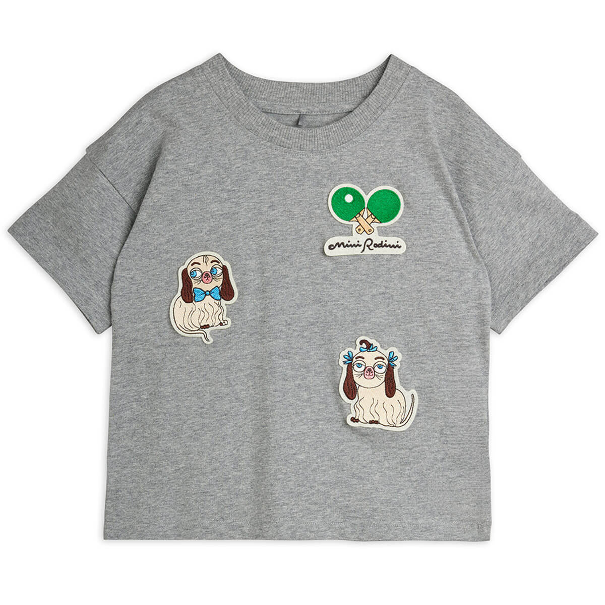 Minibabies Patches Tee in Grey Melange by Mini Rodini