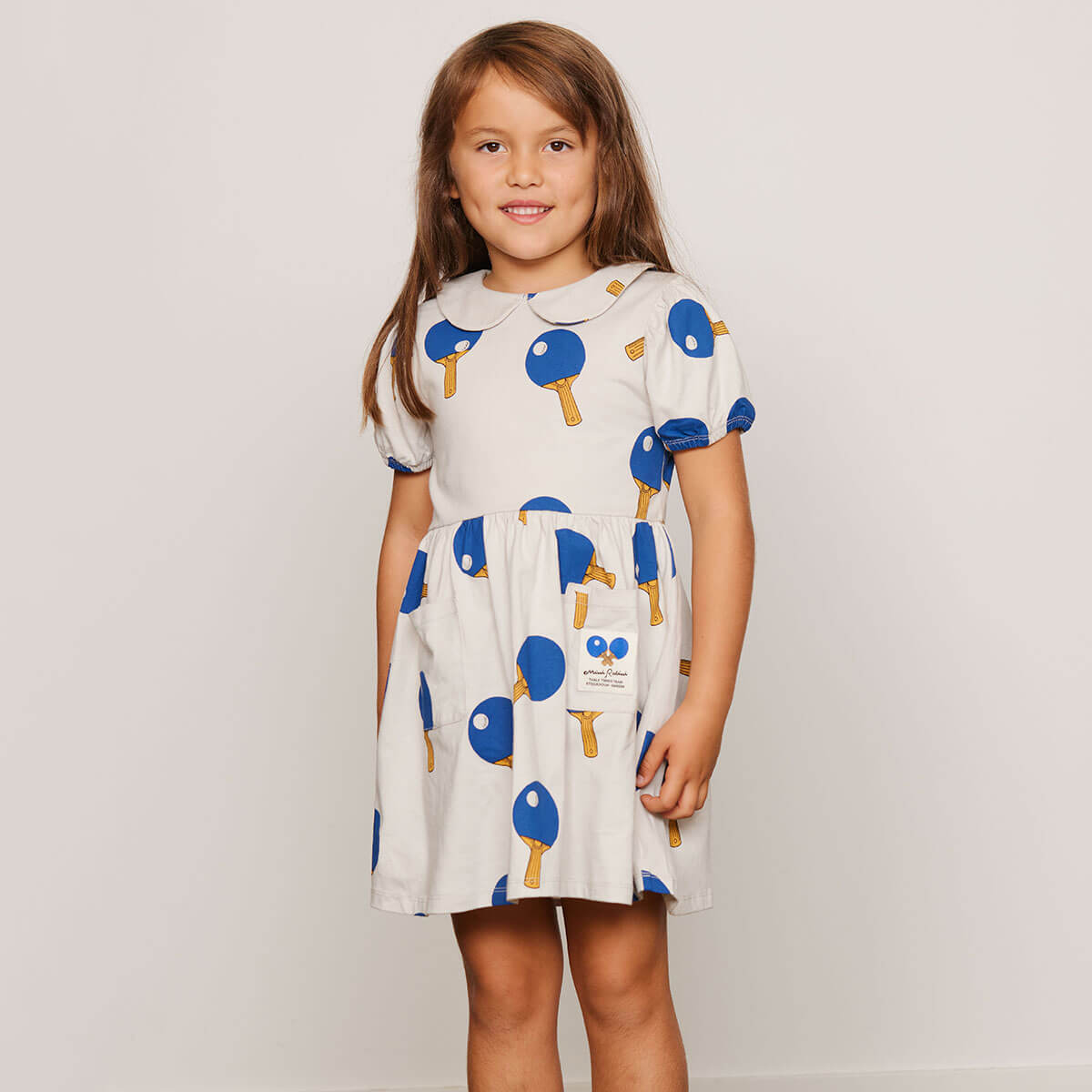 Table Tennis AOP Dress in Grey by Mini Rodini