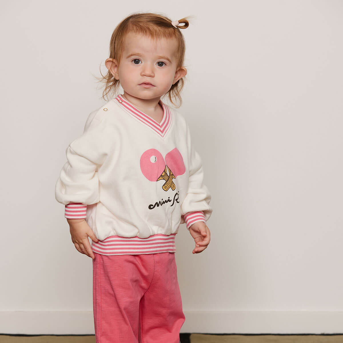 Table Tennis Striped Sweatshirt in White by Mini Rodini