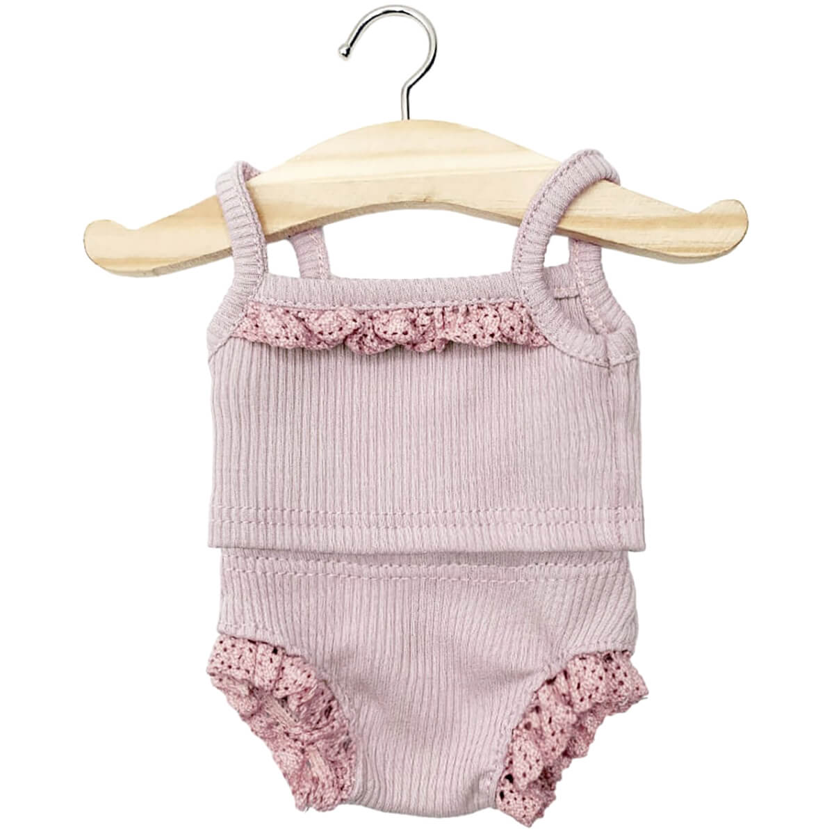 Lace Trim Ribbed Girl's Underwear Set (34cm Doll) in Old Rose by Minikane