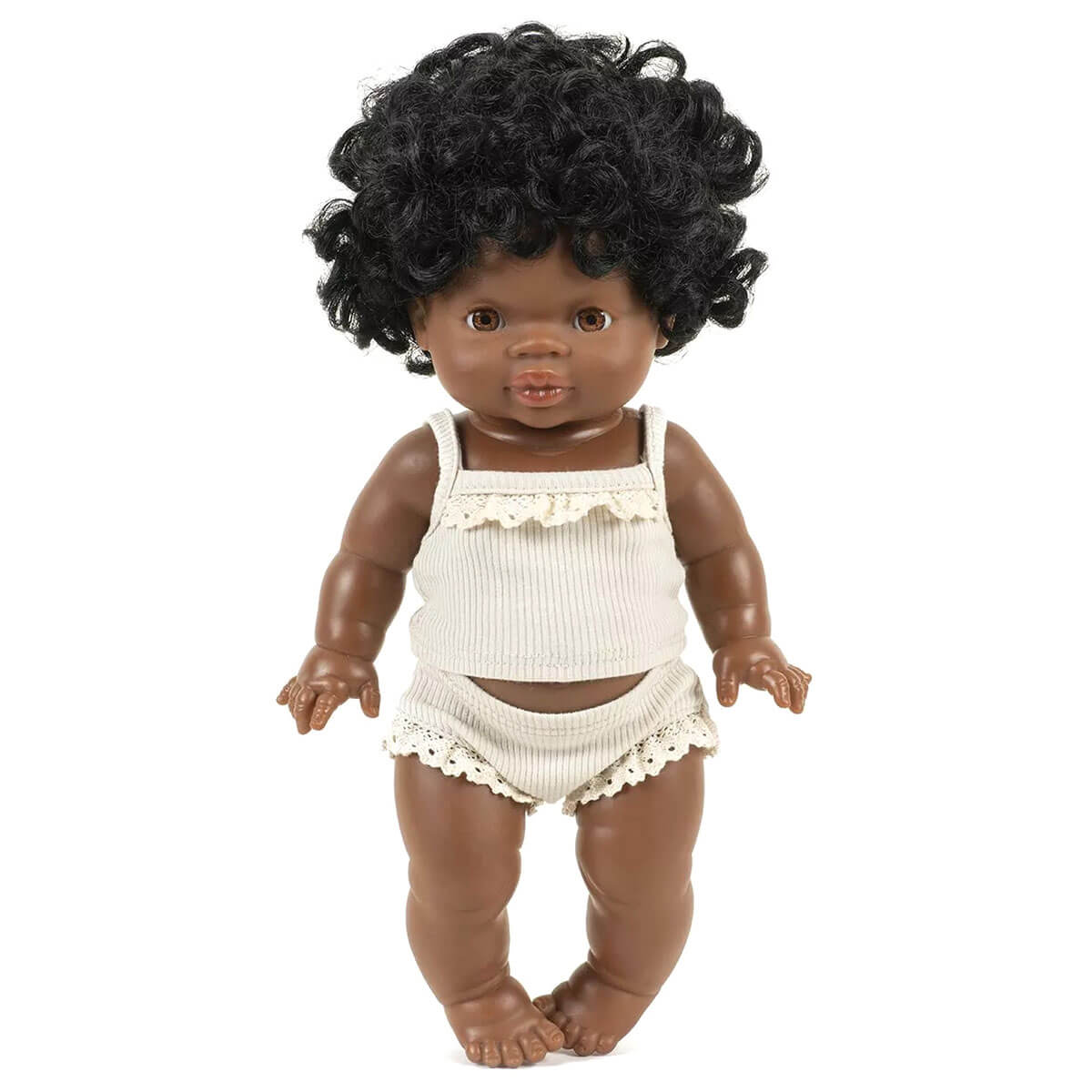Linen Lace Trim Ribbed Girl's Underwear Set (34cm Doll) in Ecru by Minikane