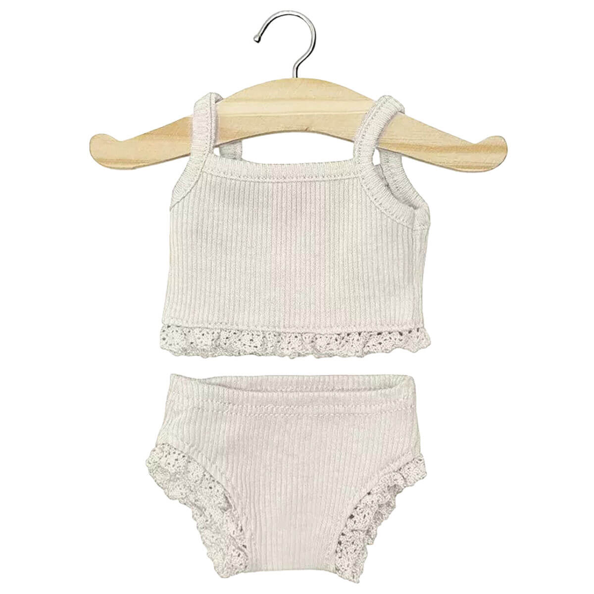 Linen Lace Trim Ribbed Girl's Underwear Set (34cm Doll) in Ecru by Minikane