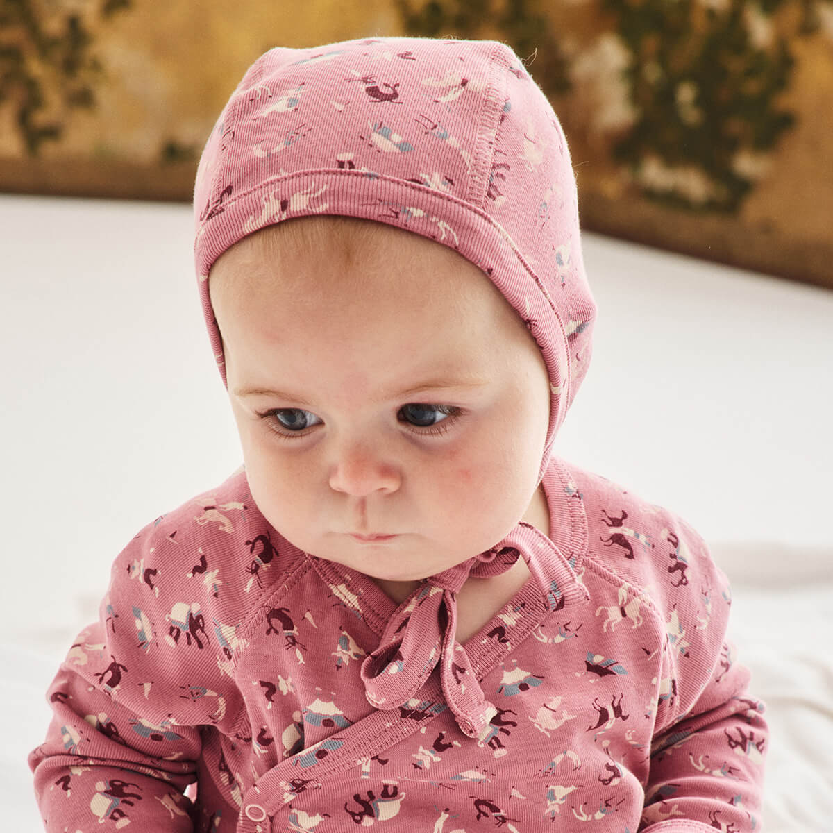 Baby Bonnet in Antique Rose Circus by Misha & Puff