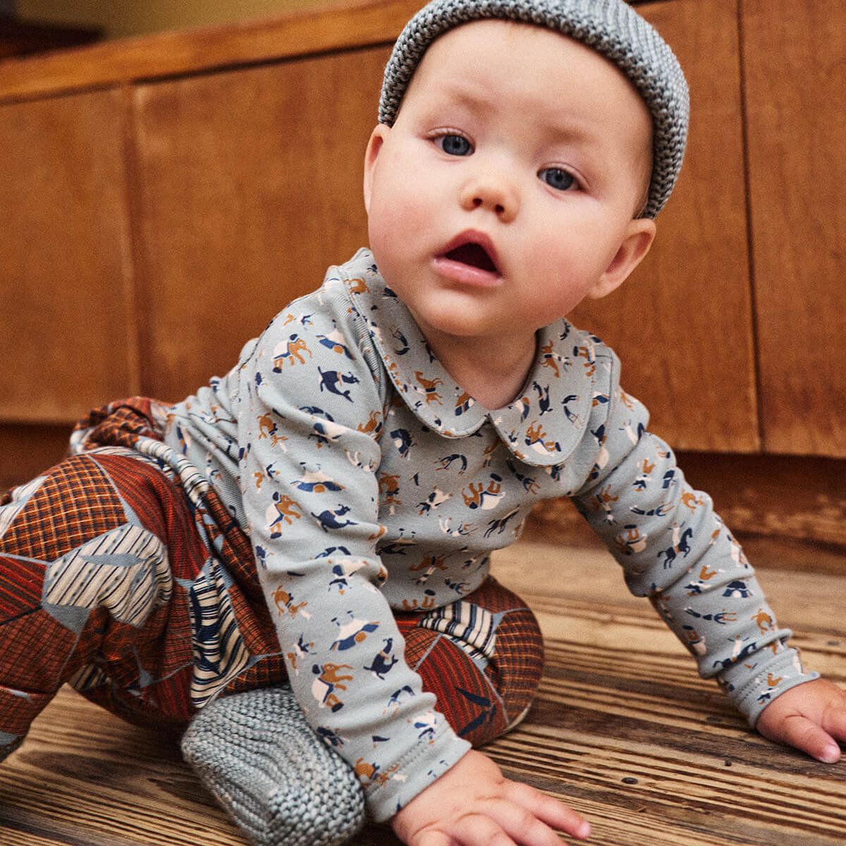 Baby Petit Collar Onesie in Onsen Circus by Misha & Puff