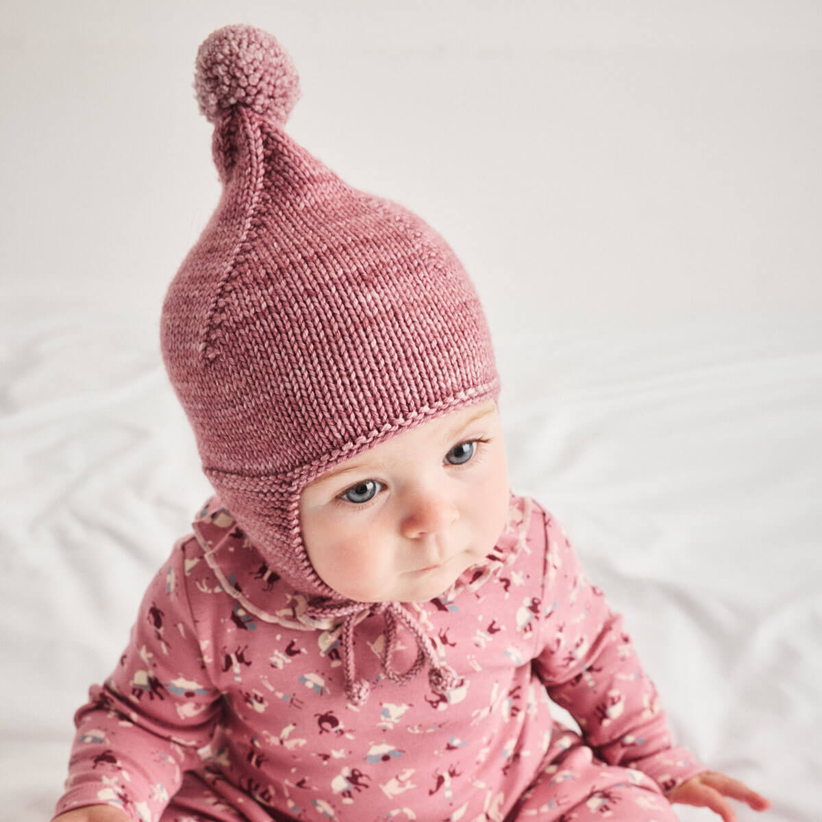 Baby Pointy Peak Hat in Antique Rose by Misha & Puff