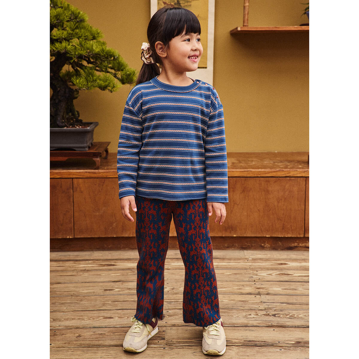 Izzy Pant in Marine Blue Fauna Tapestry Jacquard by Misha & Puff