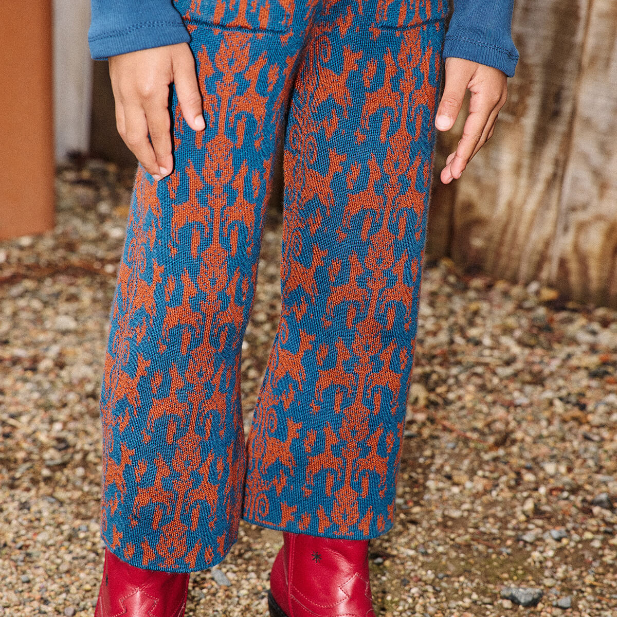 Izzy Pant in Marine Blue Fauna Tapestry Jacquard by Misha & Puff