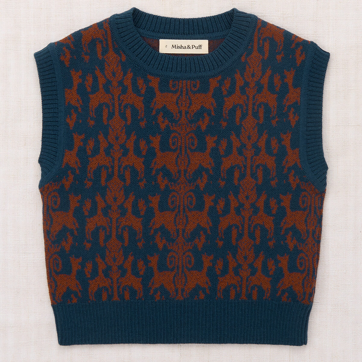 Julien Top in Marine Blue Fauna Tapestry Jacquard by Misha & Puff