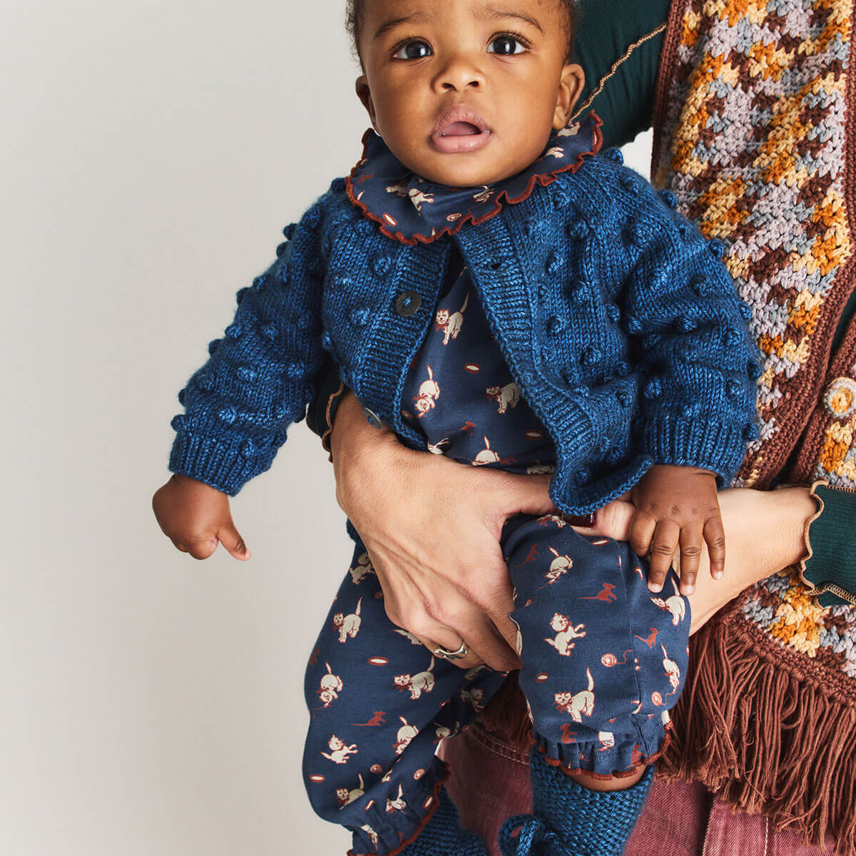 Baby Pierrot Onesie in Moonlight Cat & Mouse by Misha & Puff