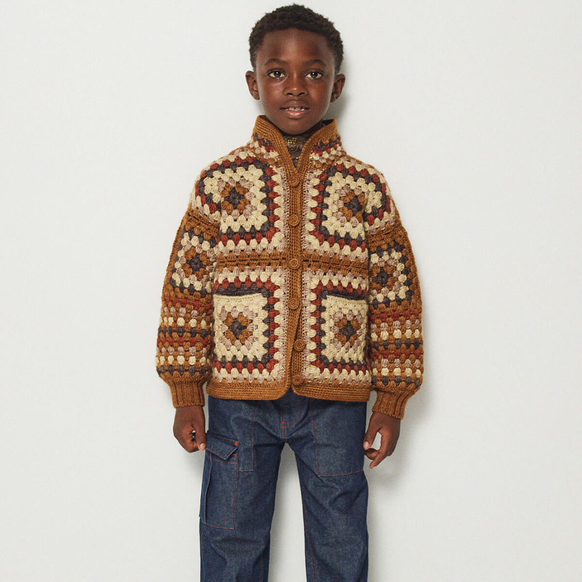 Crochet Big Square Jacket in Acorn by Misha & Puff