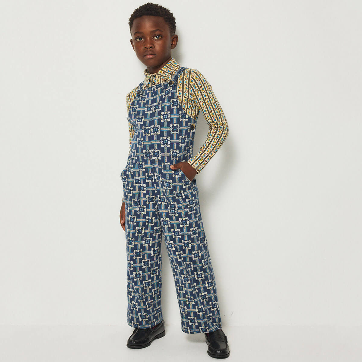 Overall in Moonlight Railroad Floral by Misha & Puff