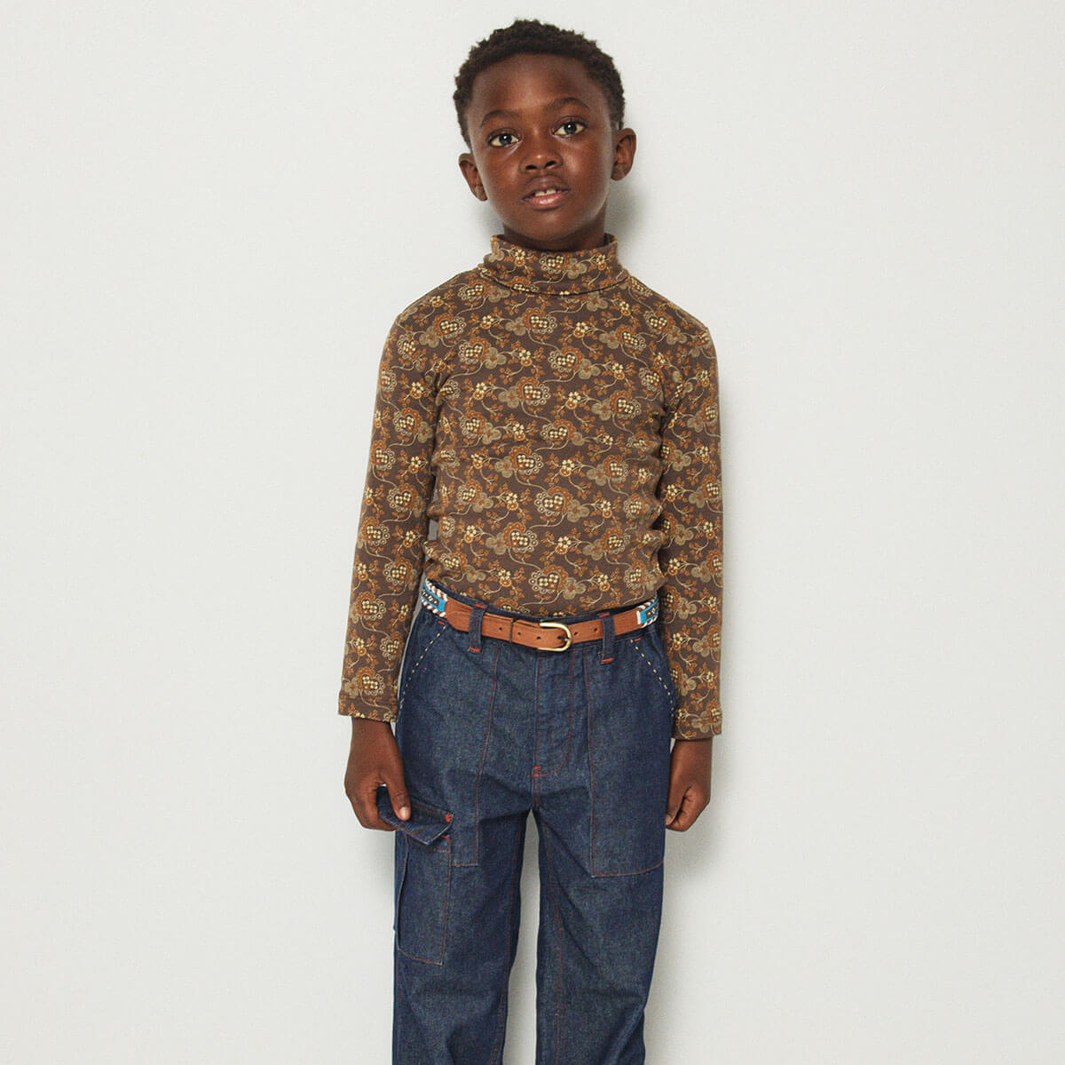 Turtleneck in Bark Calico Hearts by Misha & Puff