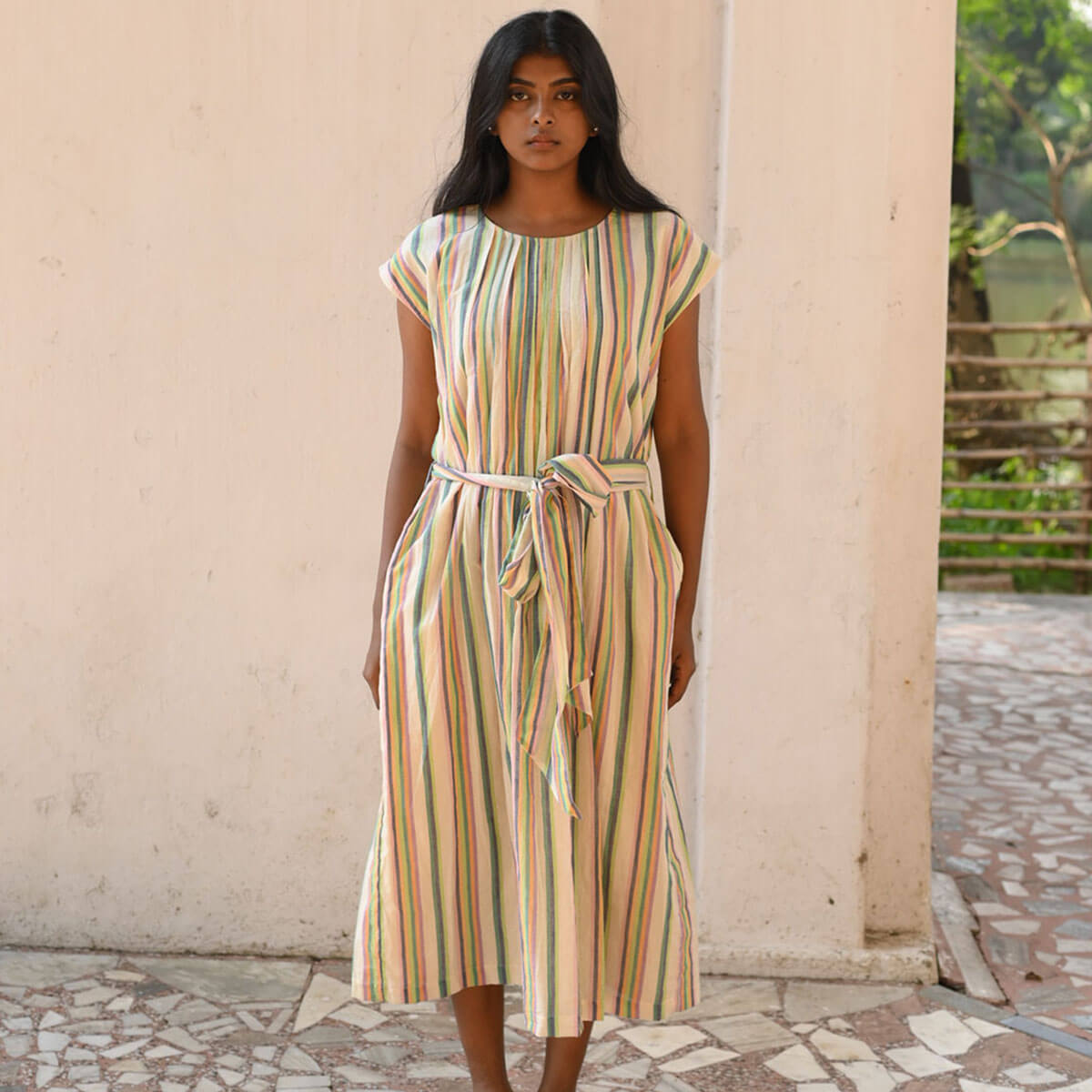 Basil Dress in Multicolour Stripe by Ode The Label